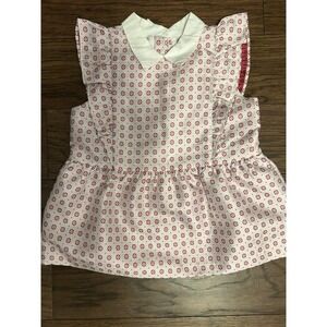 Janie And Jack Girls Size 6 Jacquard Ruffle Top Silky Flower Sleeveless
